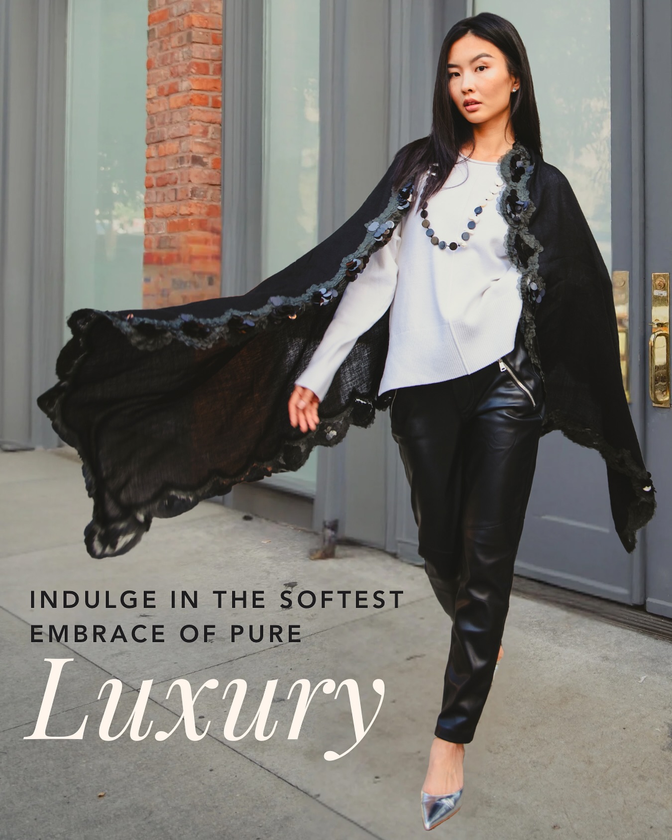 The scarf that turns heads before you say hello ✨

[Black cashmere scarf, luxury wrap, sequin scarf, frill border scarf, elegant winter accessory, evening glamour, chic black wrap, statement scarf, luxury gift for her, timeless wardrobe piece]

#ManeeshaRuia #Scarf #LuxuryScarf #CashmereLove #SequinStyle #EveningGlam #EffortlessElegance #ChicAndCozy #HighFashionStyle #LuxuryGifting #RedCarpetReady
